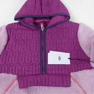 UGG Sherpa 1/2 Zip Iggy Cozy Color Block Logo Quilted Pullover Hooded Jacket NWT